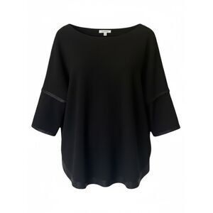 Max Studio Faux Leather Trim Curved Hem Top